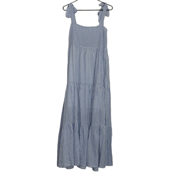 Crescent Classic Gingham 100% Cotton Midi Maxi Sundress Dress, Blue White size L - Picture 1 of 6
